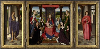 Maria met kind, heiligen en stichters door Hans Memling